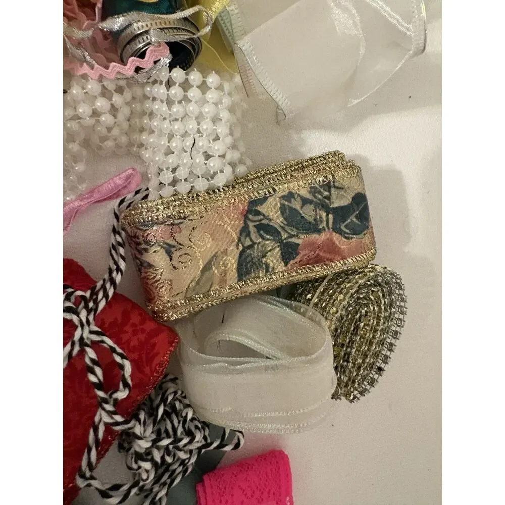 Vintage LOT Lace Trim Edging Dolls Crafts Sewing Cord Rick Rack Ribbon Assorted